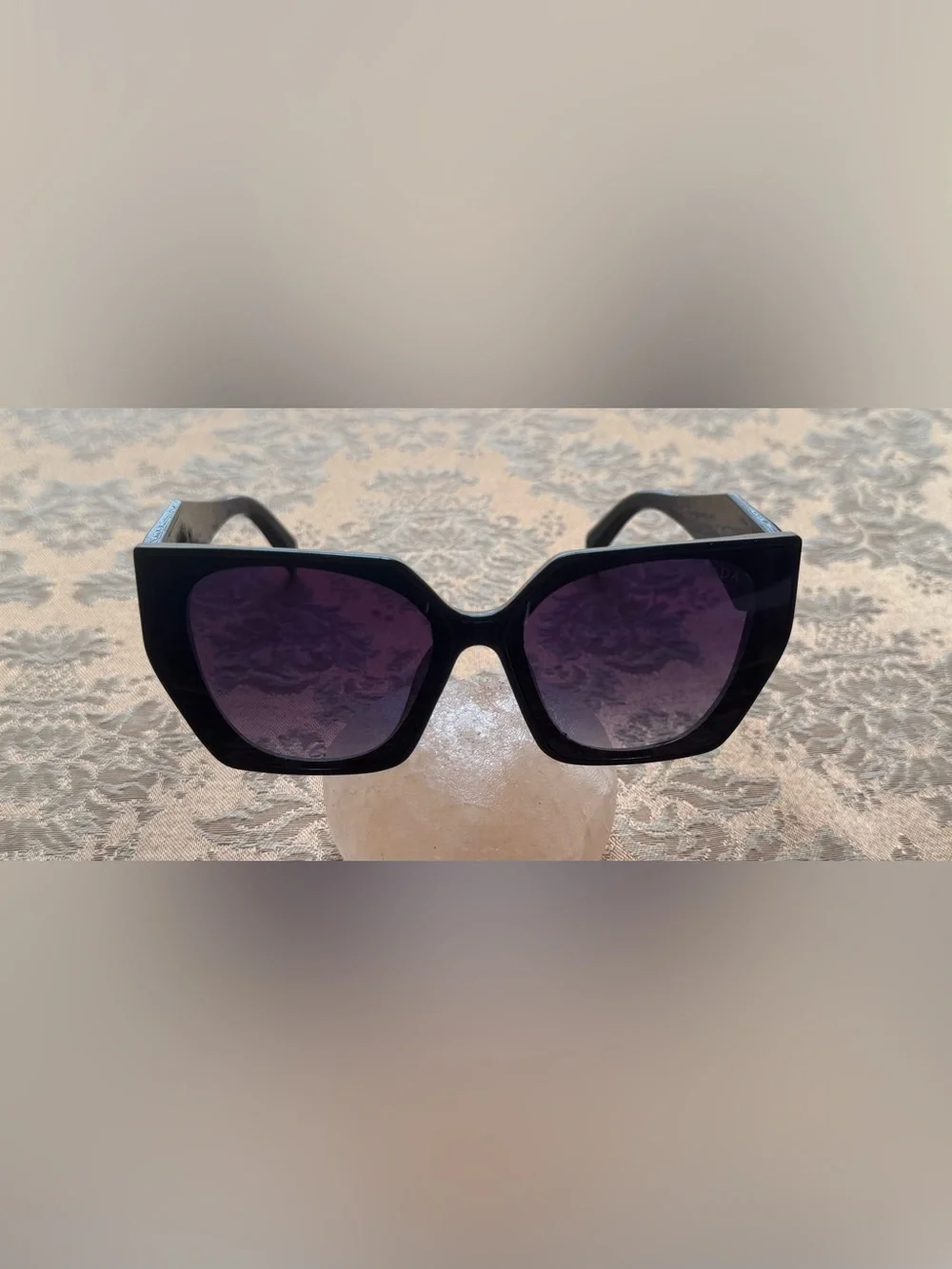 Prada Black Acetate Sunglasses with Purple Gradient Lenses
